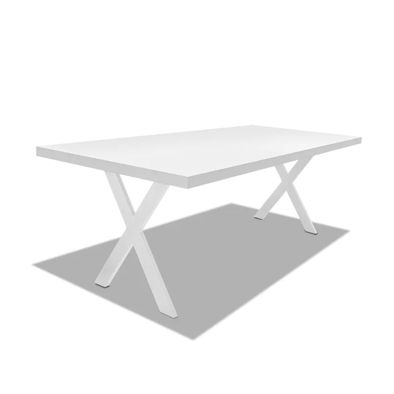 Mesa de comedor de madera y metal - patas blancas en forma de X - 220x100 cm
