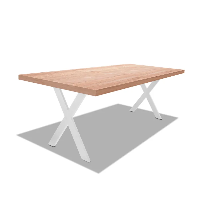 Mesa de comedor de madera y metal - patas blancas en forma de X - 220x100 cm