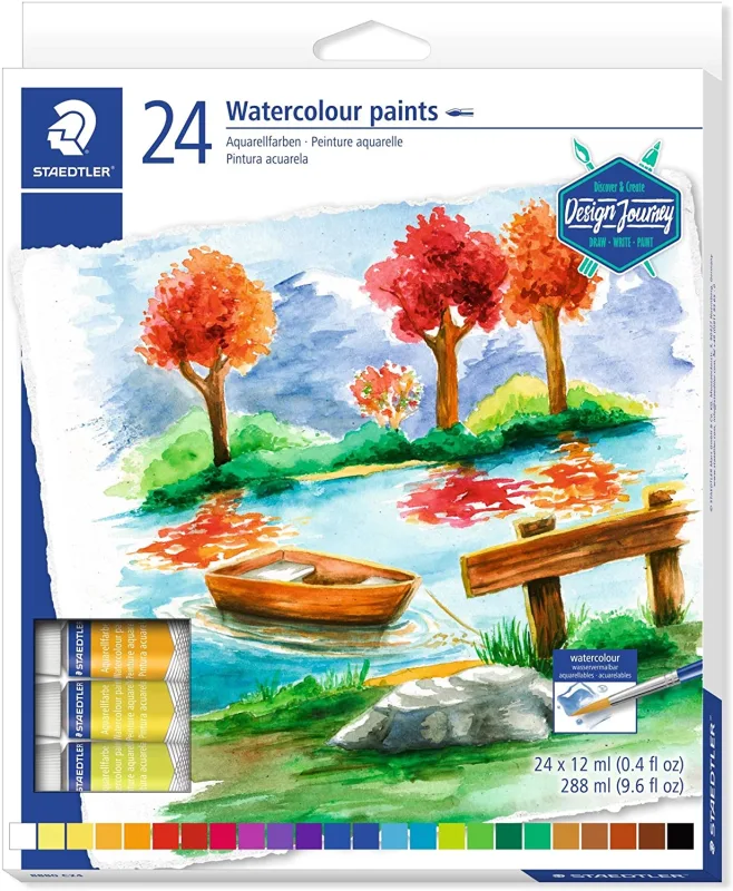 STAEDTLER 8880 C24 Design and Journey. Tubos de pintura acuarela. Caja con 24 tubos de pintura de colores variados