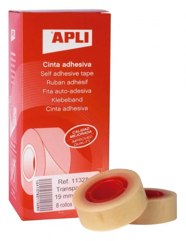 Apli cinta adhesiva transparente rollo 19mm x 33m caja 8u