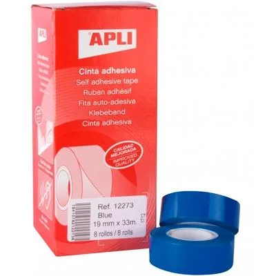Apli cinta adhesiva silenciosa rollo 19mm x 33m pp caja 8u azul