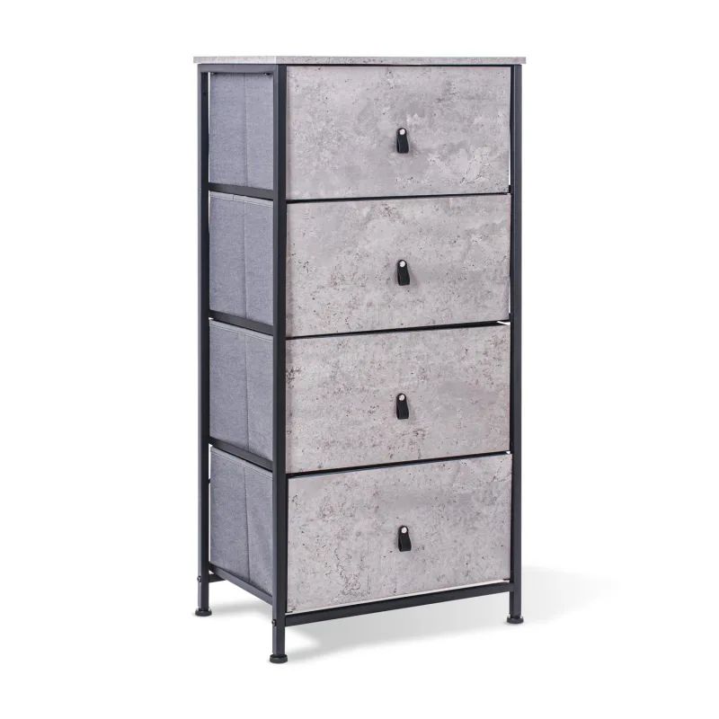 Apollonia - Cajonera 4 cajones de tela, frontal y encimera superior de madera melamínica laminada