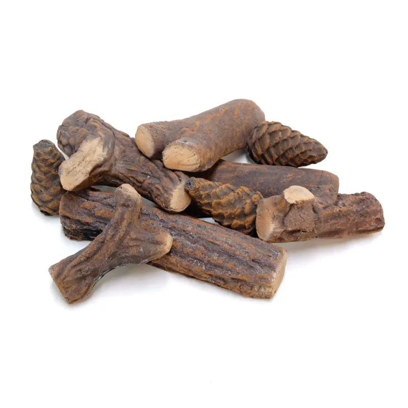 Juego decorativo de cerámica para chimeneas, reproducción de leña y piñas