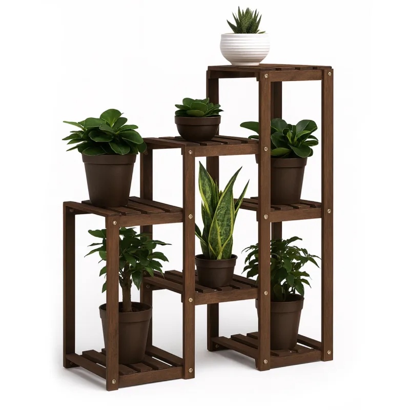 Hinoki - Estantería para Plantas Jardinera 80x82x25 cm Soporte para Macetas Interior 7 Estantes de Madera de Abeto
