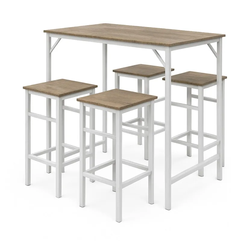 Sabi - Mesa de bar con 4 taburetes cuadrados de estilo industrial oak, conjunto rincón desayuno