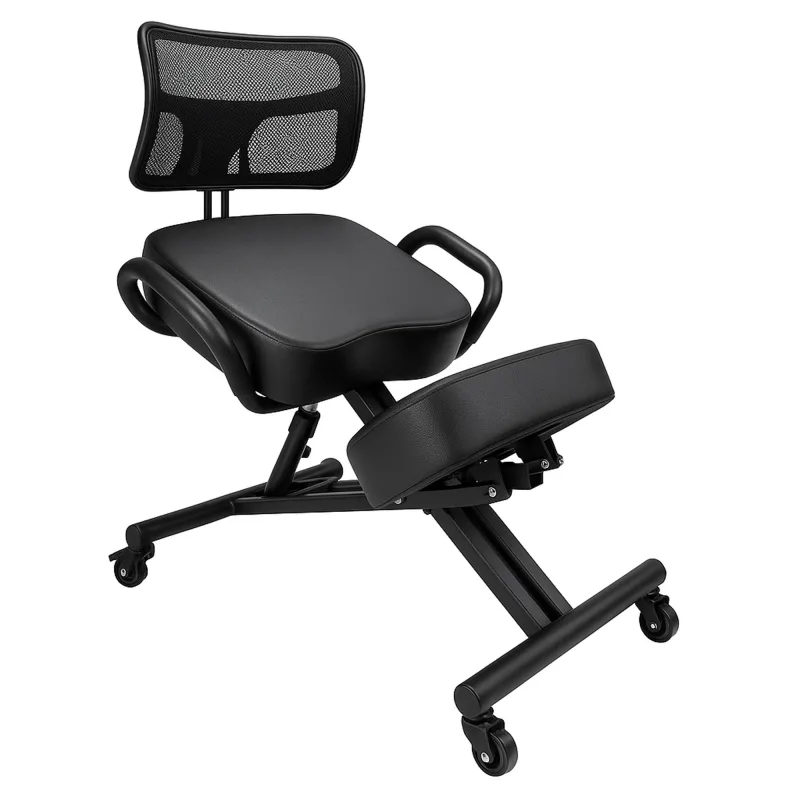 Neil - Silla Taburete Ergonómico Postural Ortopédico con Respaldo max 110 kg Negro