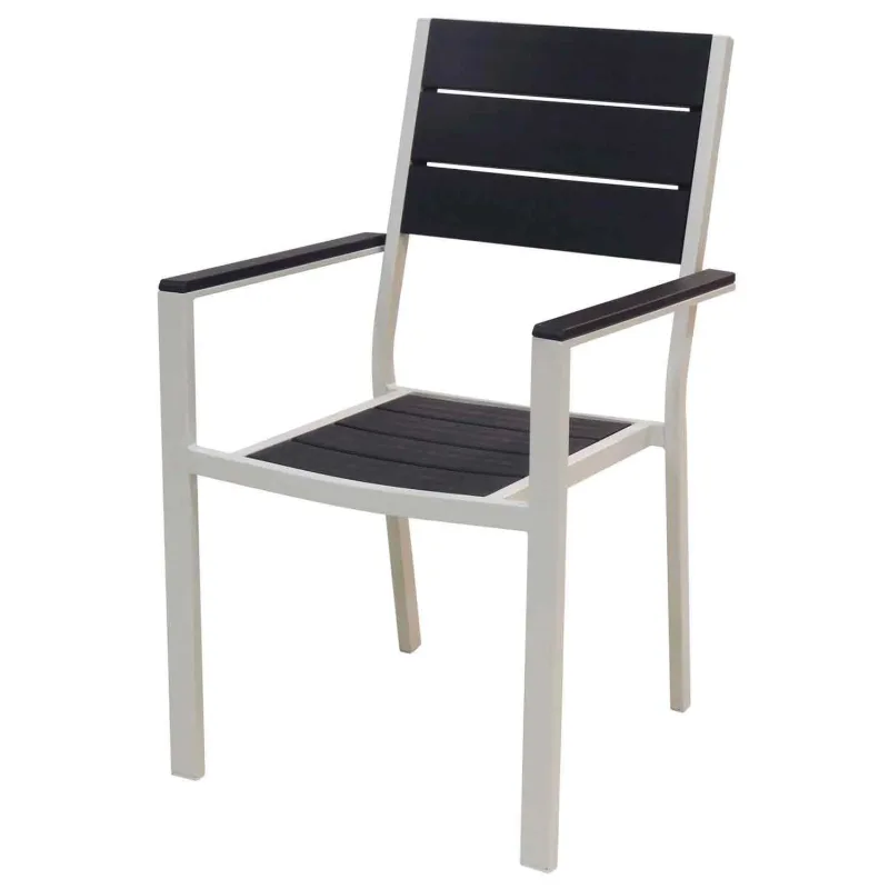 Metalwood - Silla de jardín con reposabrazos, efecto madera