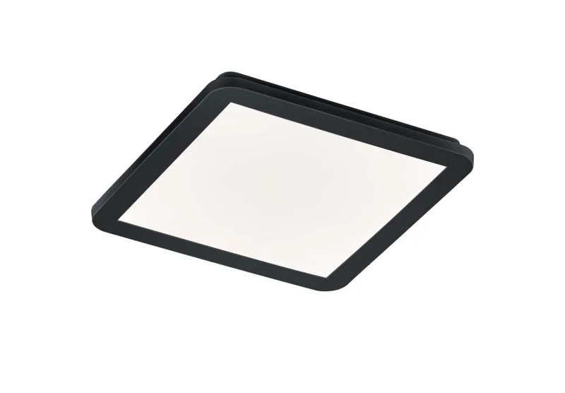 Camillus Plafoniera Led Quadrata Metallo Nero Opaco Con Funzione Dimmerabilita' Con Normale Interruttore A Parete Ip44 L. 30Cmx30Cm
