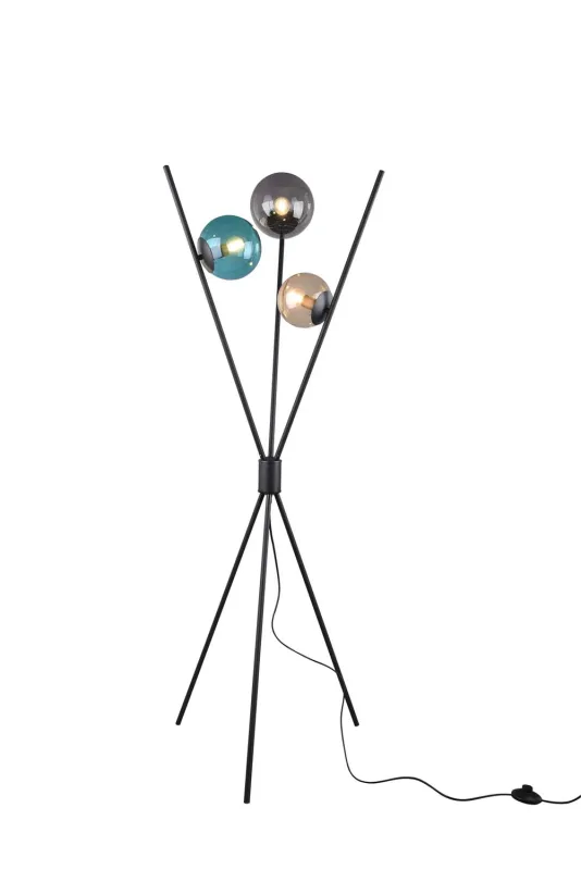 Lance Piantana 3 Aste Nera Con 3 Sfere Vetro Multicolor H. 160Cm