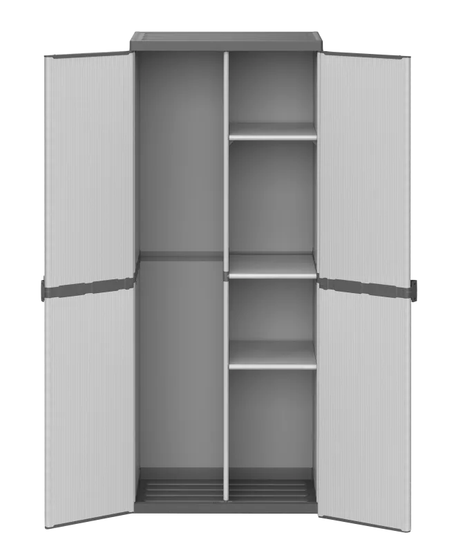 Armario portafregonas en resina 2 puertas, estantes ajustables (interior/exterior) 68x40xH165 cm