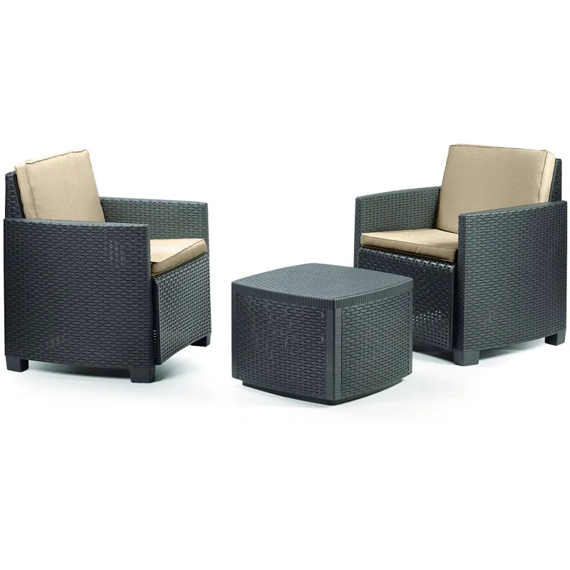 Trinacria - Salón de jardín de poliratán - 2 sillones + mesa de centro