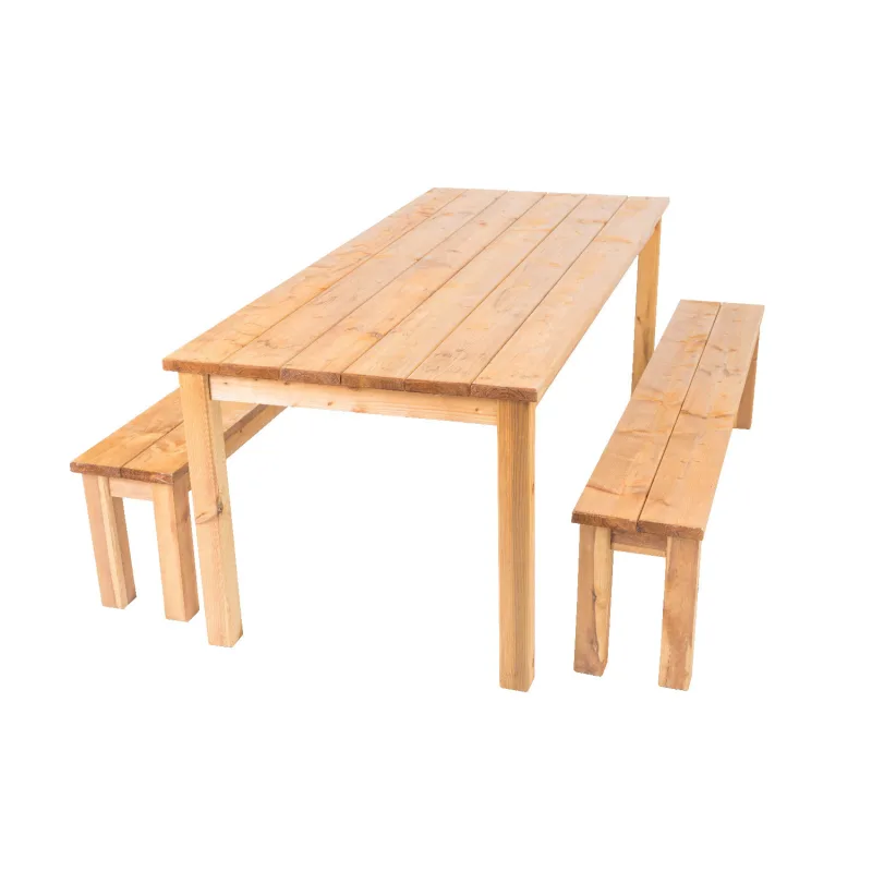 Cesis - Mesa de madera con 2 bancos de madera de pino impregnado