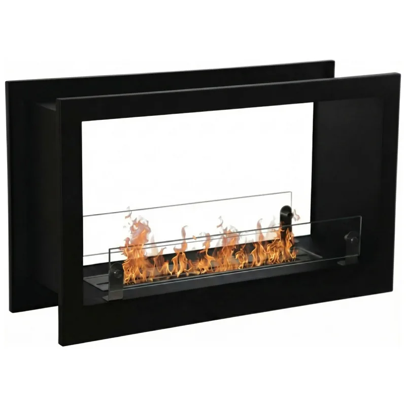 Massenzio - Chimenea de bioetanol empotrable de doble cara 90x55x30 cm con quemador de 2,3 litros Negro