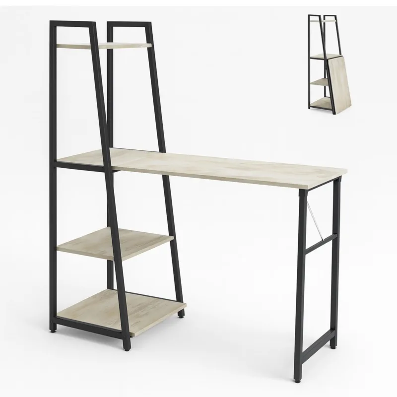 Bimyo - Escritorio plegable con estantería ahorraespacio 50x41xH128 cm estilo industrial