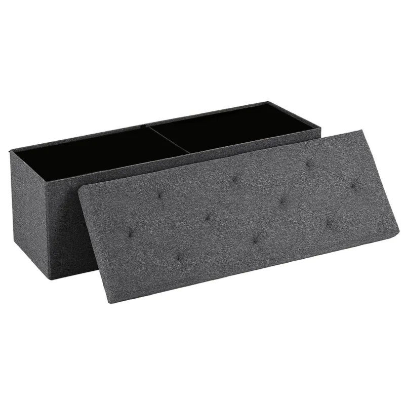 Nemora 110 - Baúl Otomano 109x38x38 cm Puf Contenedor Reposapiés en Tela Gris