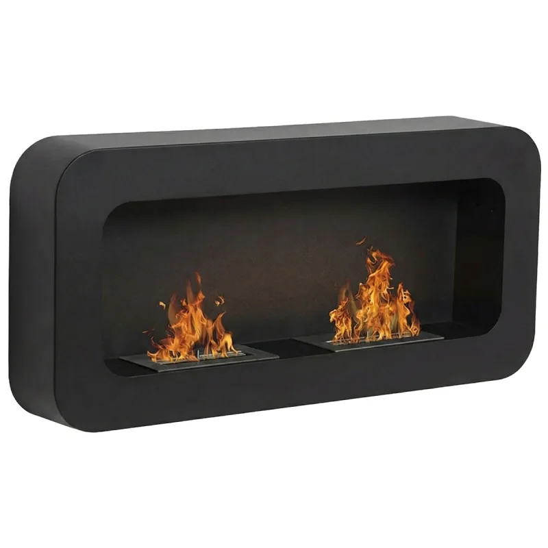 Flavia - Chimenea de bioetanol de pared 100x46x16 cm con 2 quemadores de 3 litros, negra