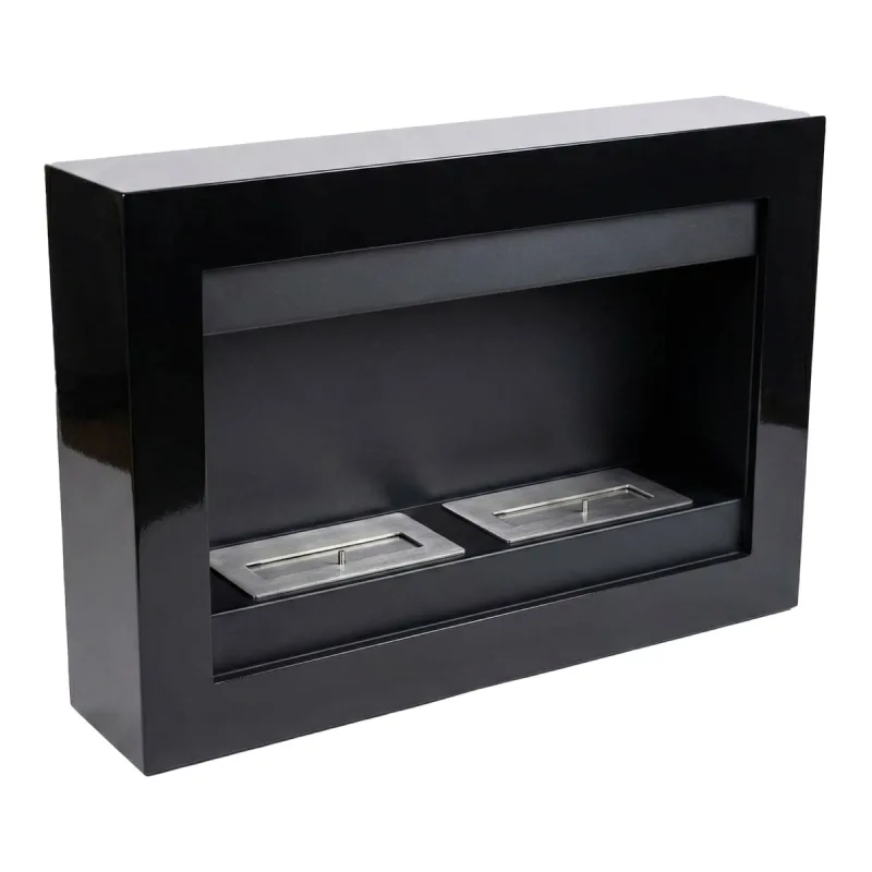 Vespasiano - Chimenea de pared a bioetanol 80x51x16 cm con 2 quemadores de 3 litros Negro