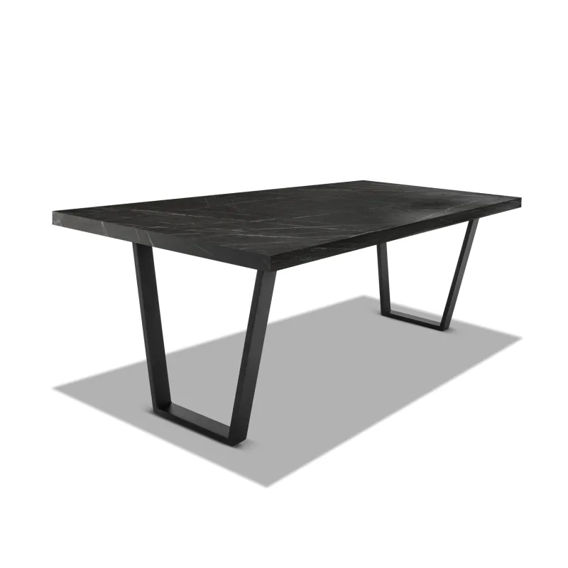 Mesa de comedor de madera y metal - patas negras trapezoidales - 220x100 cm