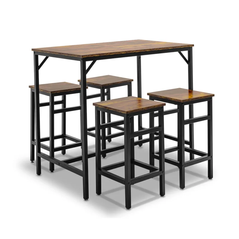 Sabi - Mesa de bar con 4 taburetes cuadrados de estilo industrial, conjunto rincón desayuno