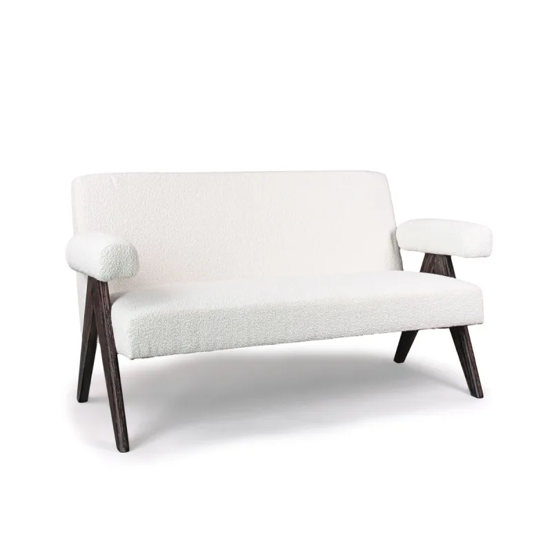 Canada - Sofá 2/3 plazas de madera maciza de Parawood y tela bouclè antimanchas