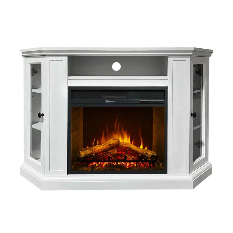 Madison - Chimenea eléctrica esquinera de suelo en madera 126x78xH83 cm, efecto llama