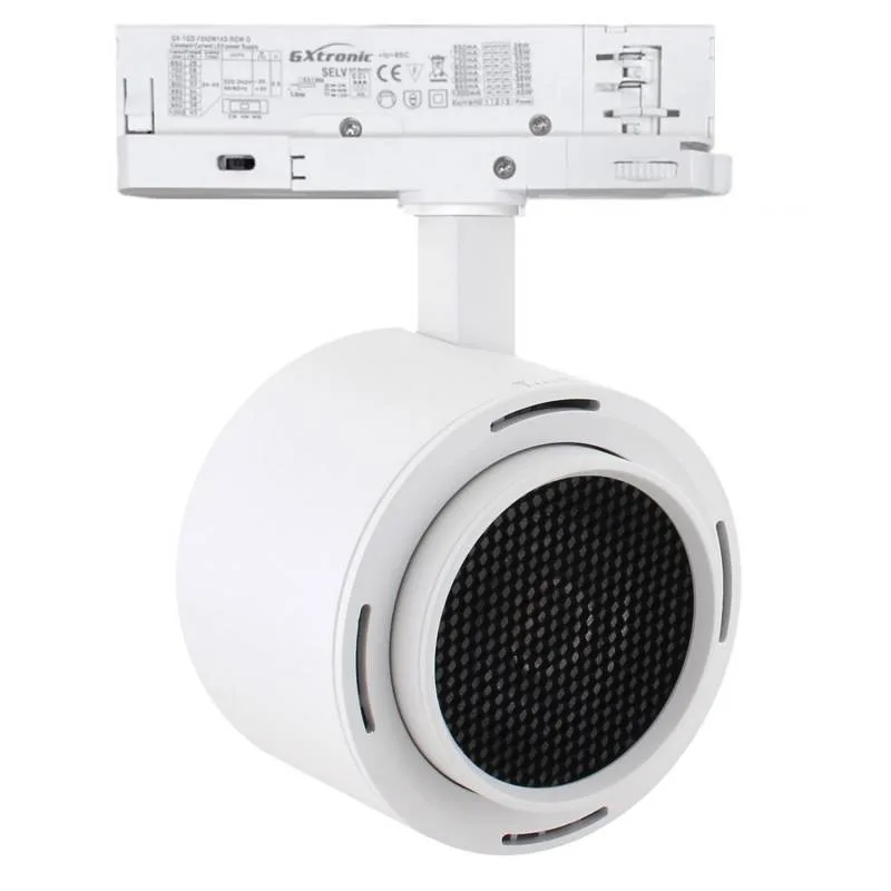 Foco carril trifásico roma 40w-26w blanco regulable 24º-60º ugr13 cct 3000-4000-6000k
