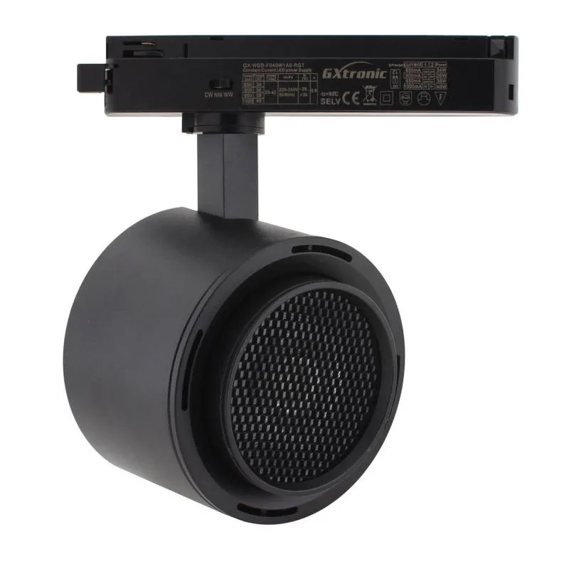 Foco carril monofásico roma 40w-34w negro regulable 24º-60º ugr13 cct 3000-4000-6000k