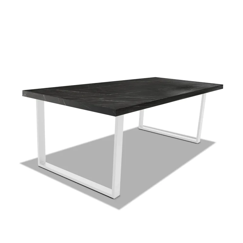 Mesa de comedor de madera y metal - patas blancas cuadradas - 220x100 cm
