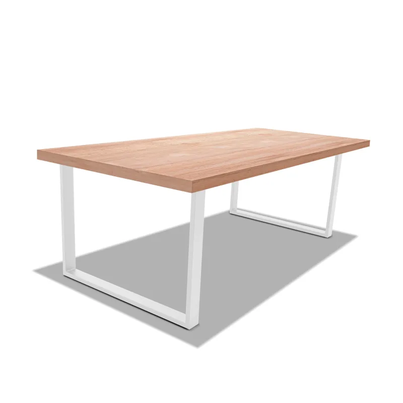 Mesa de comedor de madera y metal - patas blancas cuadradas - 220x100 cm