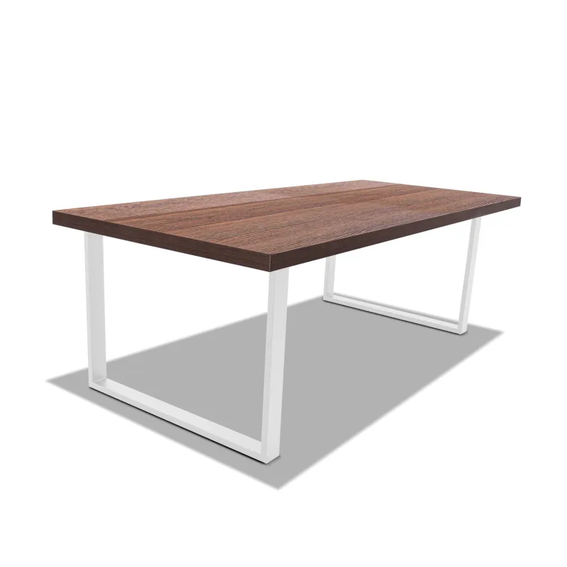 Mesa de comedor de madera y metal - patas blancas cuadradas - 220x100 cm