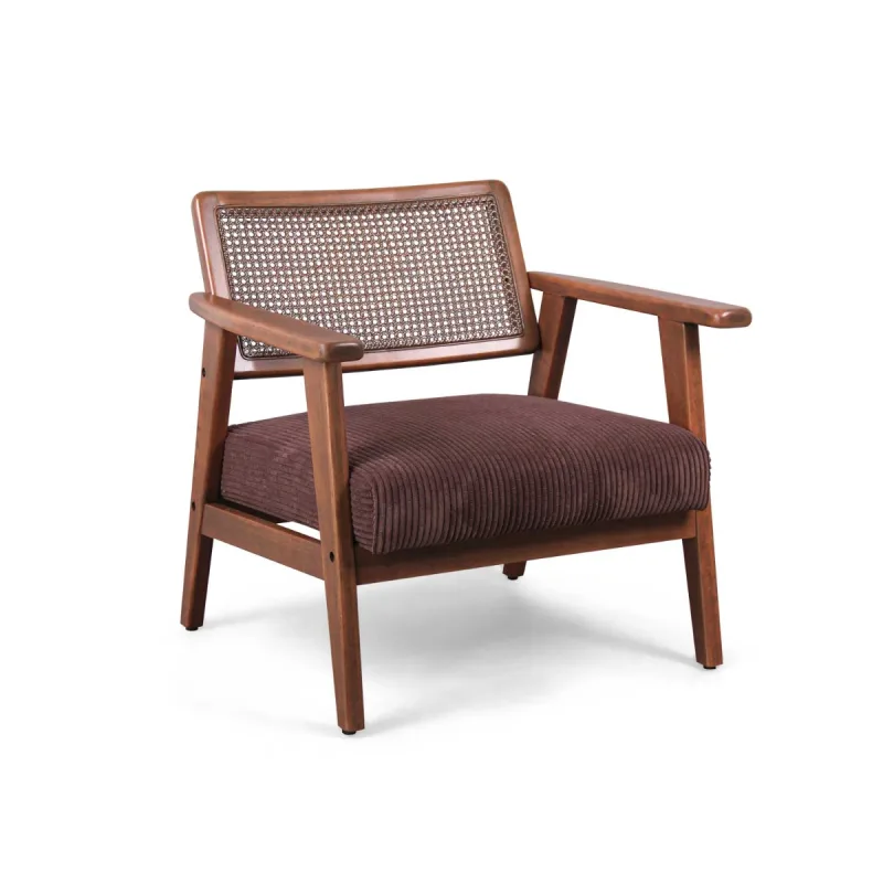 Boca - Sillón de madera maciza de Parawood con monturas de polyrattan y asiento de pana