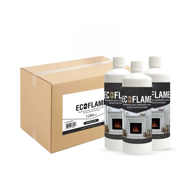 Ecoflame - Bioetanol ecológico combustible natural para chimeneas (12 botellas de 1L)