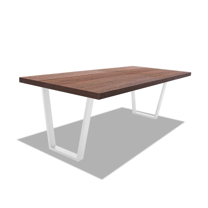 Mesa de comedor de madera y metal - patas blancas trapezoidales - 220x100 cm