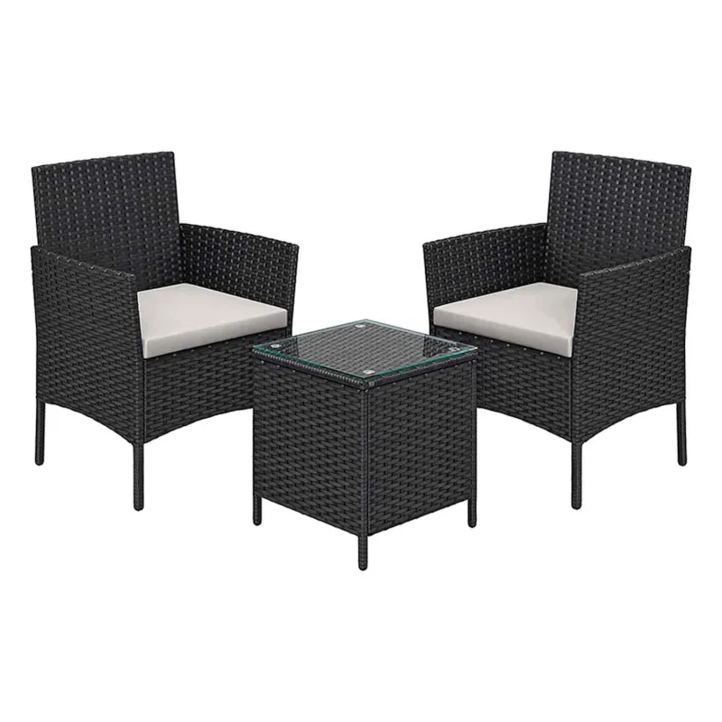 Radical - Salón de jardín con 2 sillones con cojines y mesa baja con estante de vidrio