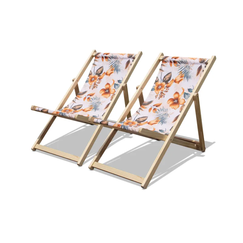 Tamigi - Conjunto de 2 tumbonas de madera maciza de cedro y textilene