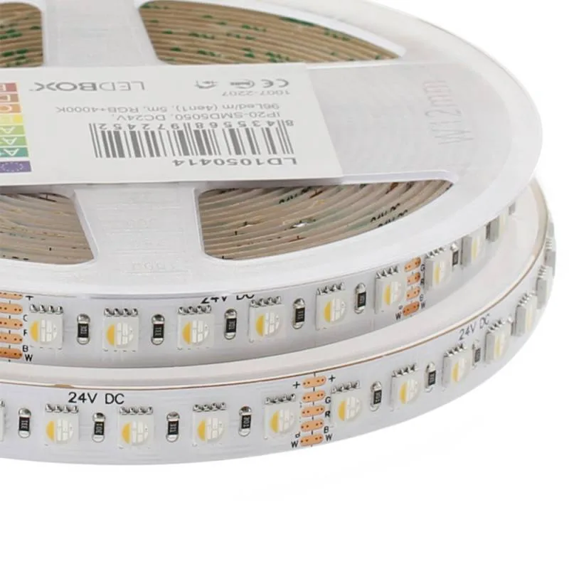 Tira led smd5050 rgb+w dc24v 5m (96led/m 4 en 1) 115w ip20 3oz rgb + blanco frío