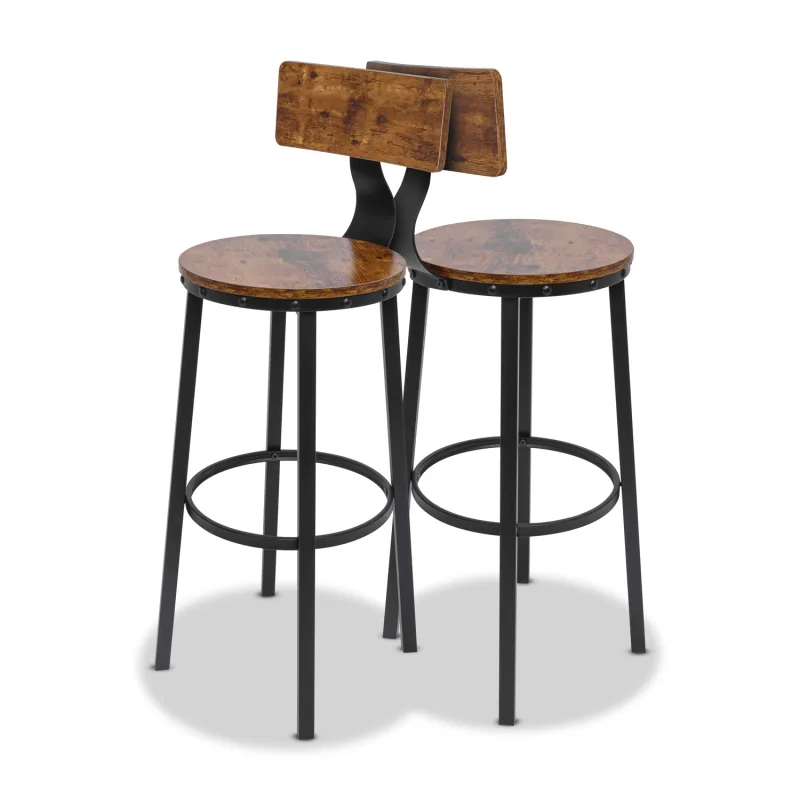 Shelby - Juego de 2 taburetes altos, taburetes de bar con respaldo en estilo industrial