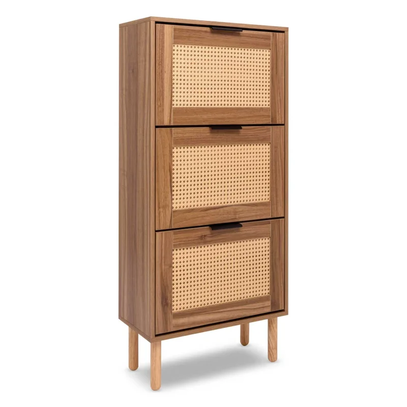 Mariachi - Zapatero con 3 cajones abatibles de madera y ratán