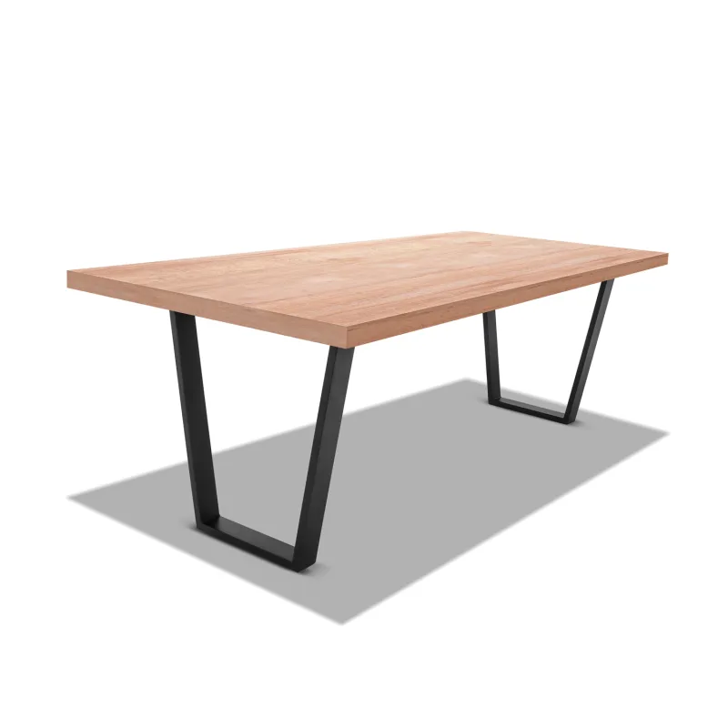 Mesa de comedor de madera y metal - patas negras trapezoidales - 220x100 cm