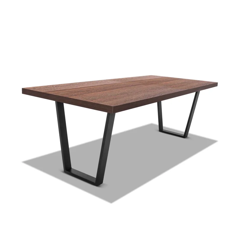 Mesa de comedor de madera y metal - patas negras trapezoidales - 220x100 cm