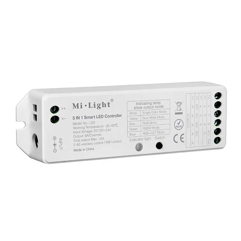 Controlador 2.4g rf dc12-24v 15a 5 en 1 (mono cct rgb rgbw rgb+cct)