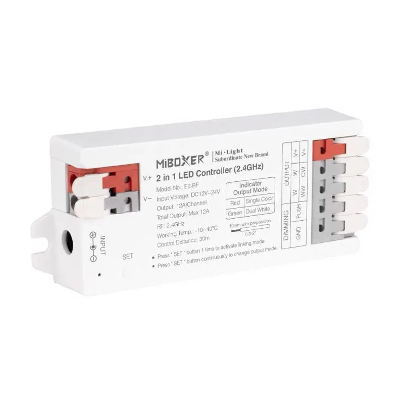 Controlador e2 - 2.4g rf dc12-24v 12a 2 en 1 monocolor + cct