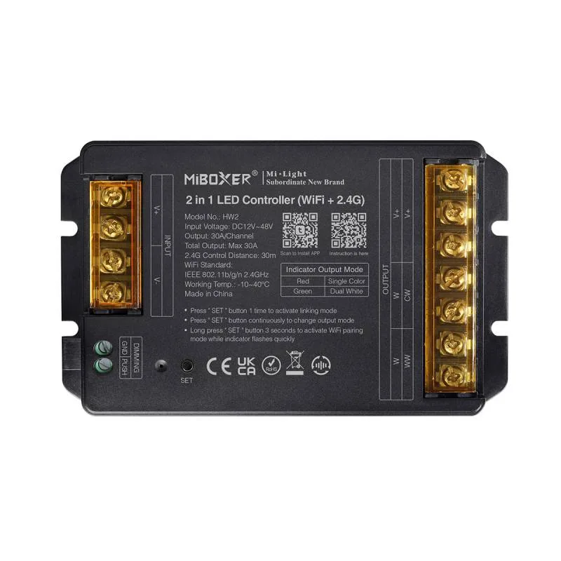 Controlador wifi + 2.4g rf dc12-48v 30a 2 en 1 monocolor + cct