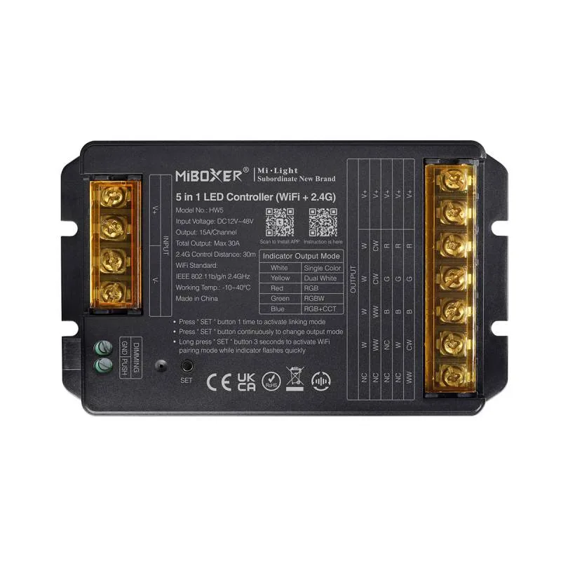Controlador wifi + 2.4g rf dc12-48v 30a 5 en 1 (mono cct rgb rgbw rgb+cct)