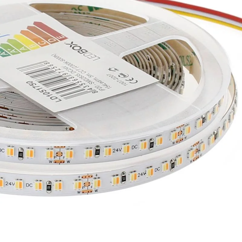Tira led blanco dual smd3838 dc24v 5m (154 led/m) 75w cri>90ip20 blanco dual