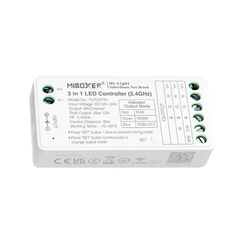 Controlador 2.4g rf dc12-24v 12a 3 en 1 rgb+rgbw+rgbcct