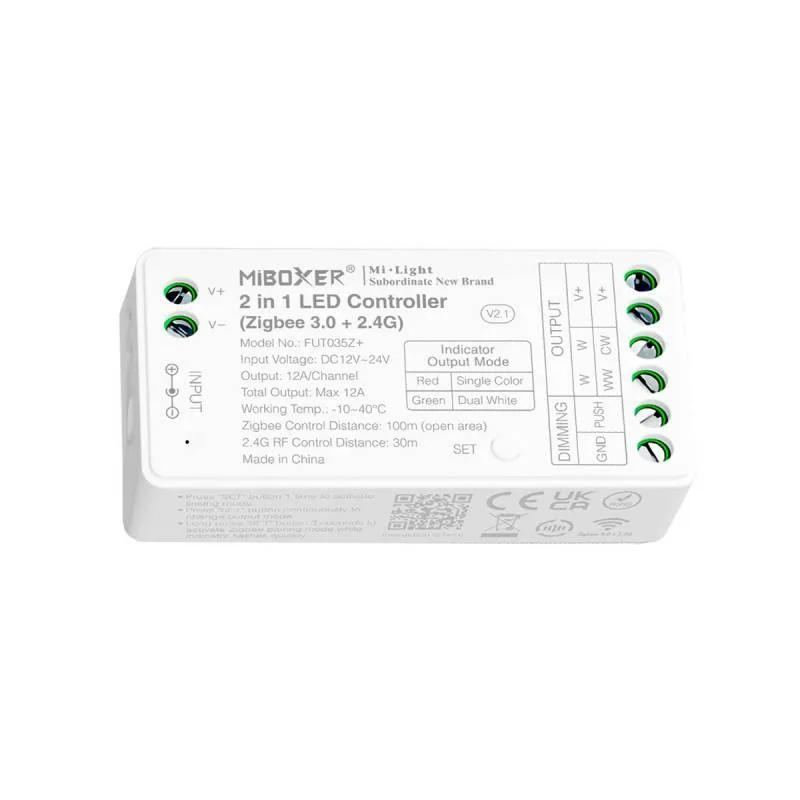 Zigbee + 2.4g rf controlador dc12-24v - 2 en 1 monocolor + cct