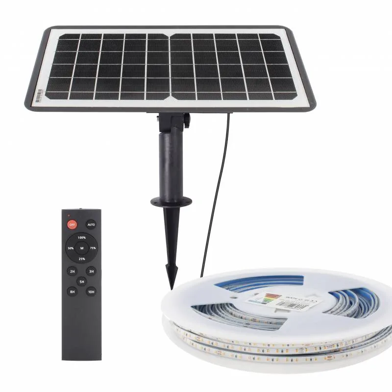 Kit solar de tira led 3.2v-12ah 180º ip65 10 metros blanco frío