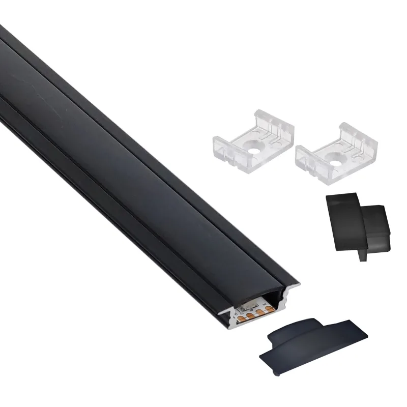 Kit - perfil aluminio kobe press para tiras led 1 metro negro