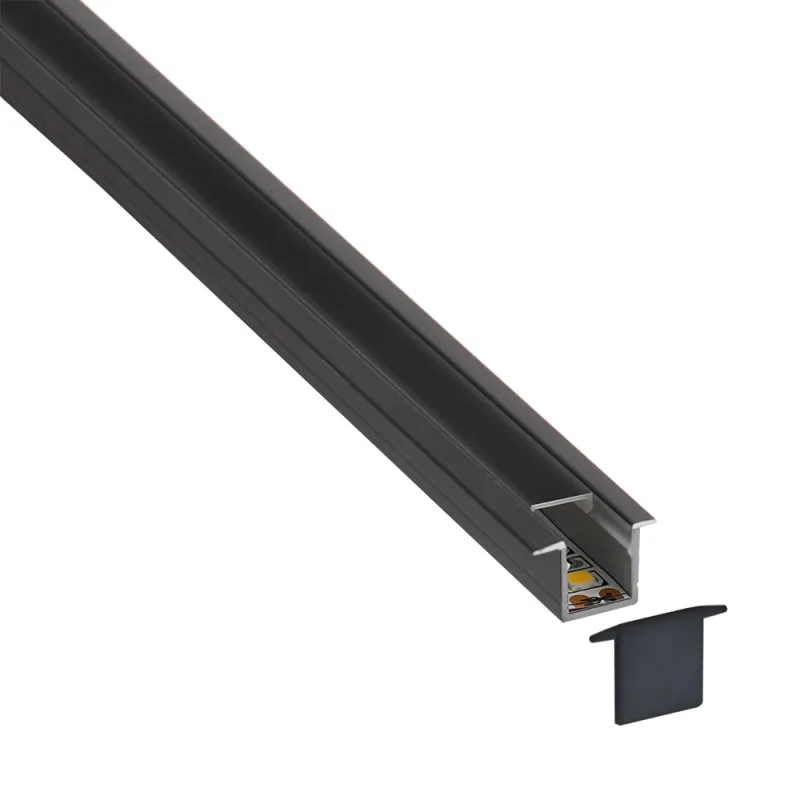 Kit - perfil aluminio oki 1010 para tiras led 1 metro negro
